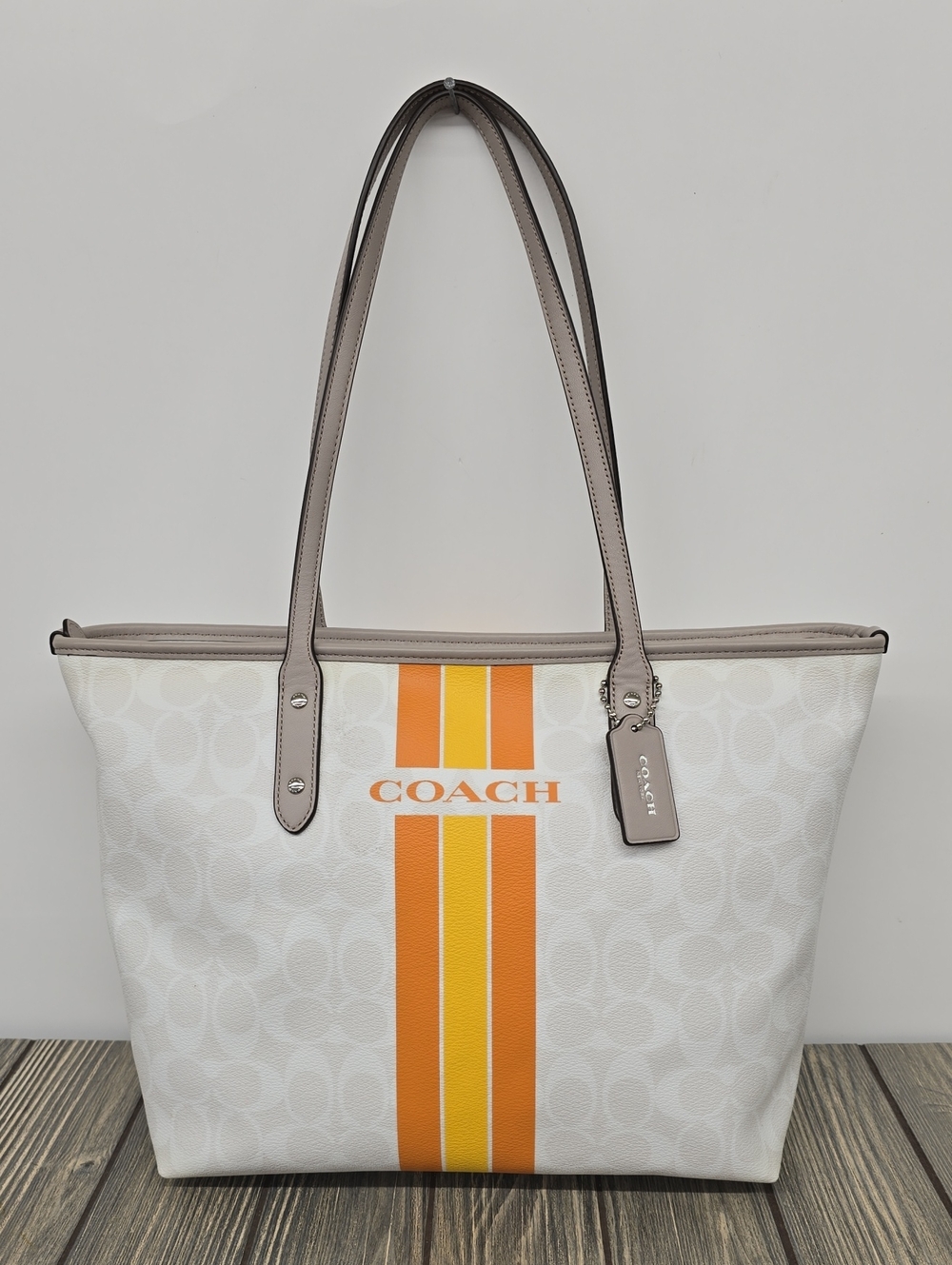 Coach Varsity Stripe City Zip Tote